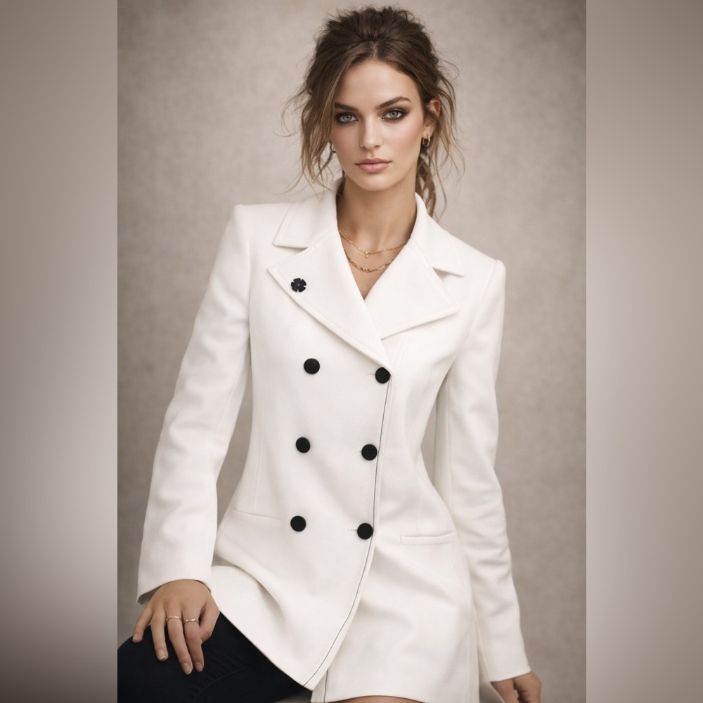 Zara white black contrasting stitch coat s small